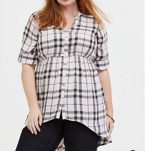 Torrid 3x lexie pink plaid hi-lo babydoll tunic